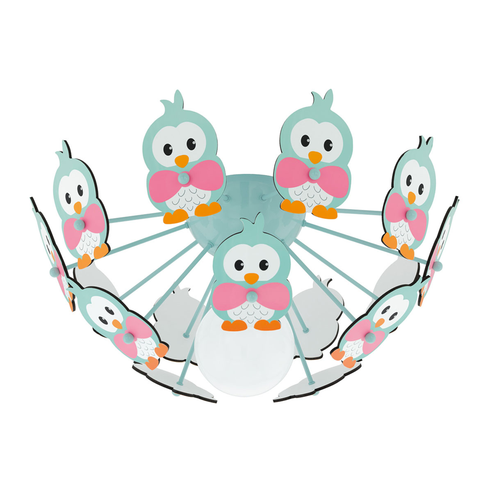 EGLO Viki 2 ceiling light with penguins green, for Children's Room, steel, wood, E27, 60 W, energy efficiency: A++, H: 18 cm