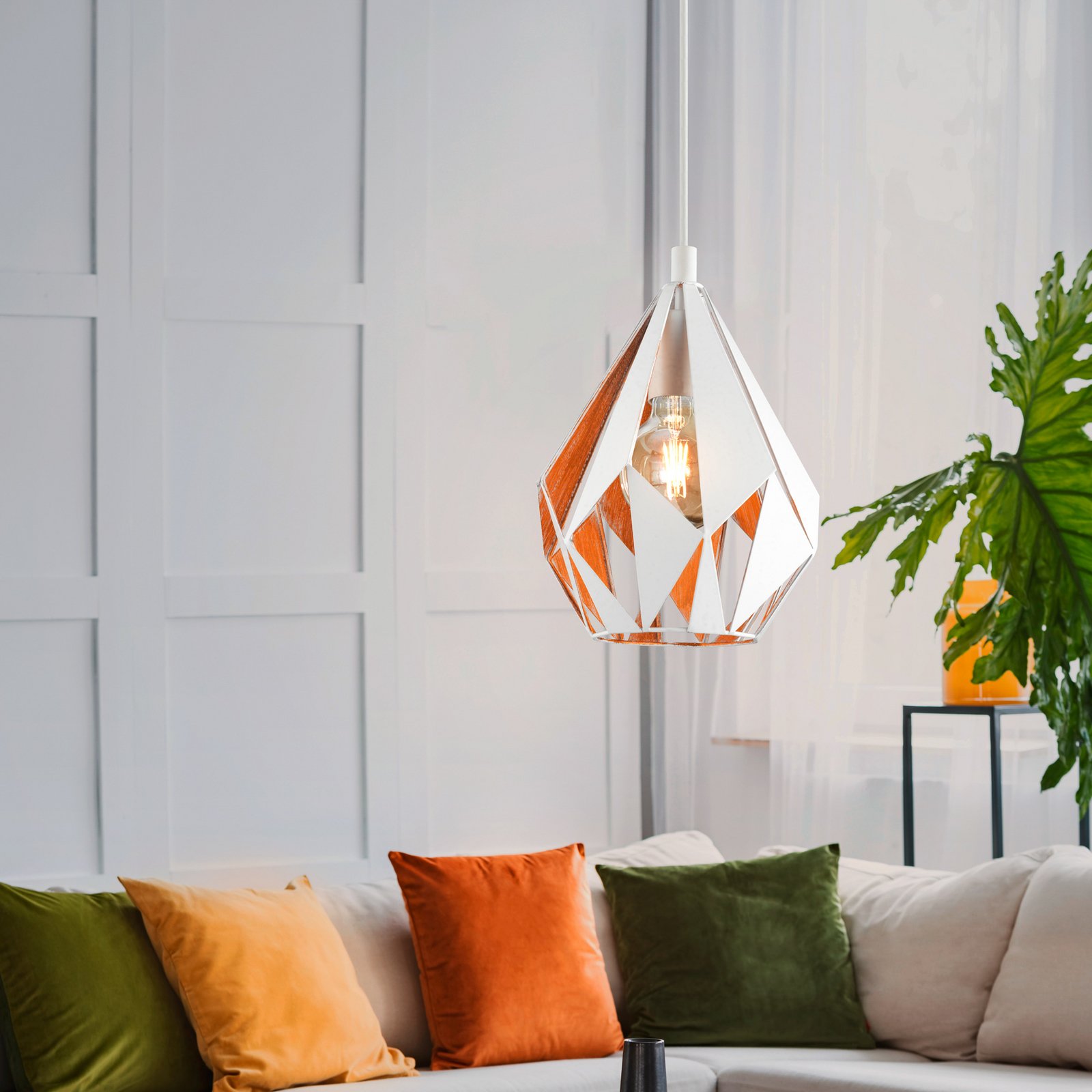 Lámpara colgante Carlton 1, blanco-dorado Ø 20,5cm