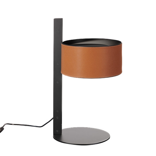 Oluce Parallel 296 Tischleuchte, Leder braun