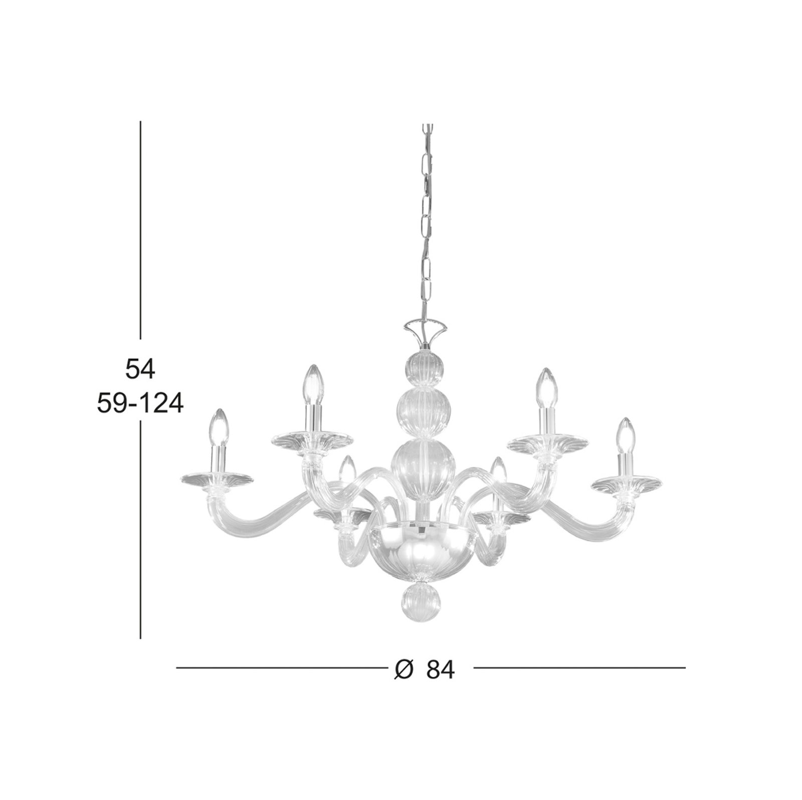 KOLARZ Murano Tiepolo chandelier, clear/chrome, Murano glass