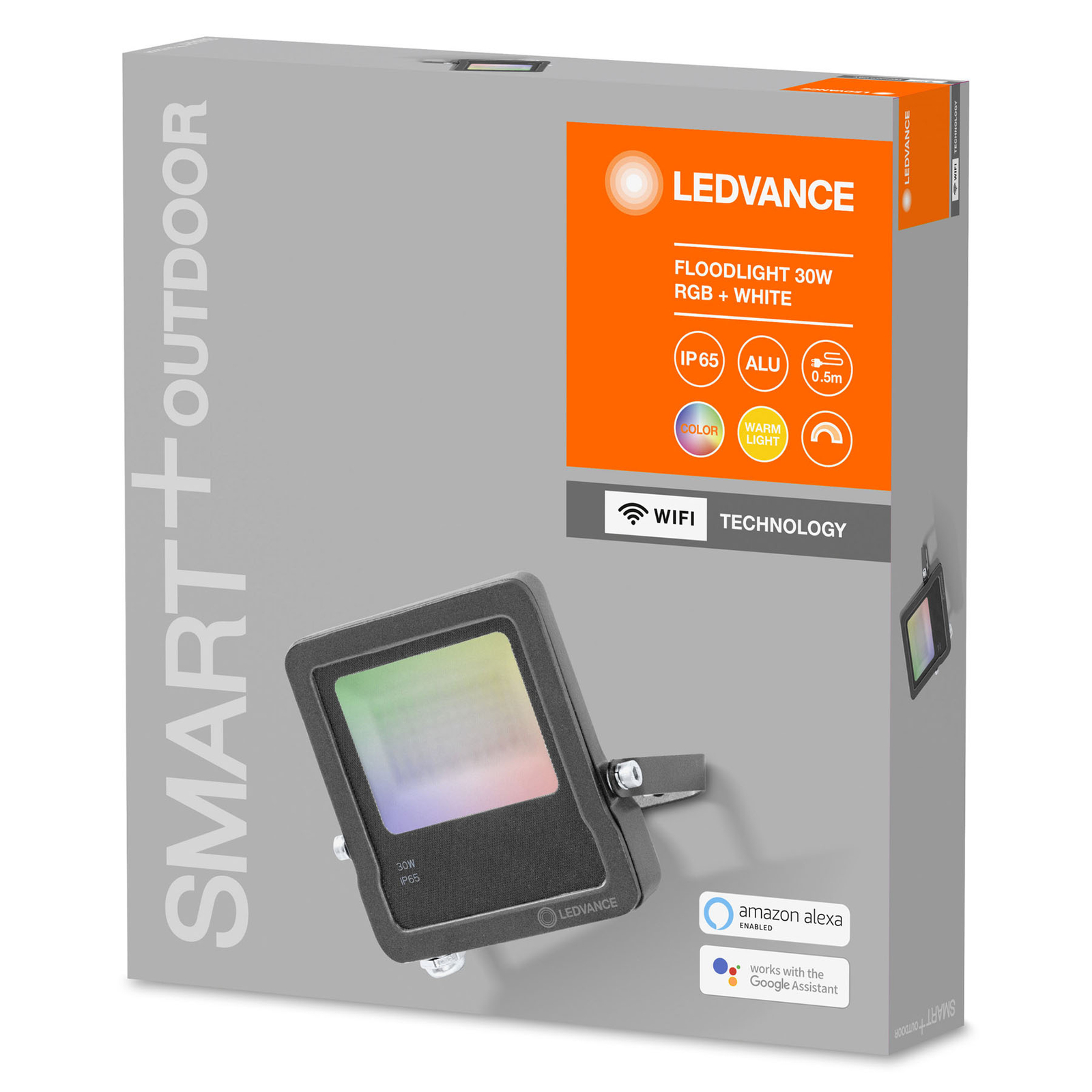 LEDVANCE SMART+ WiFi Floodlight, RGBW, grå, 30 W