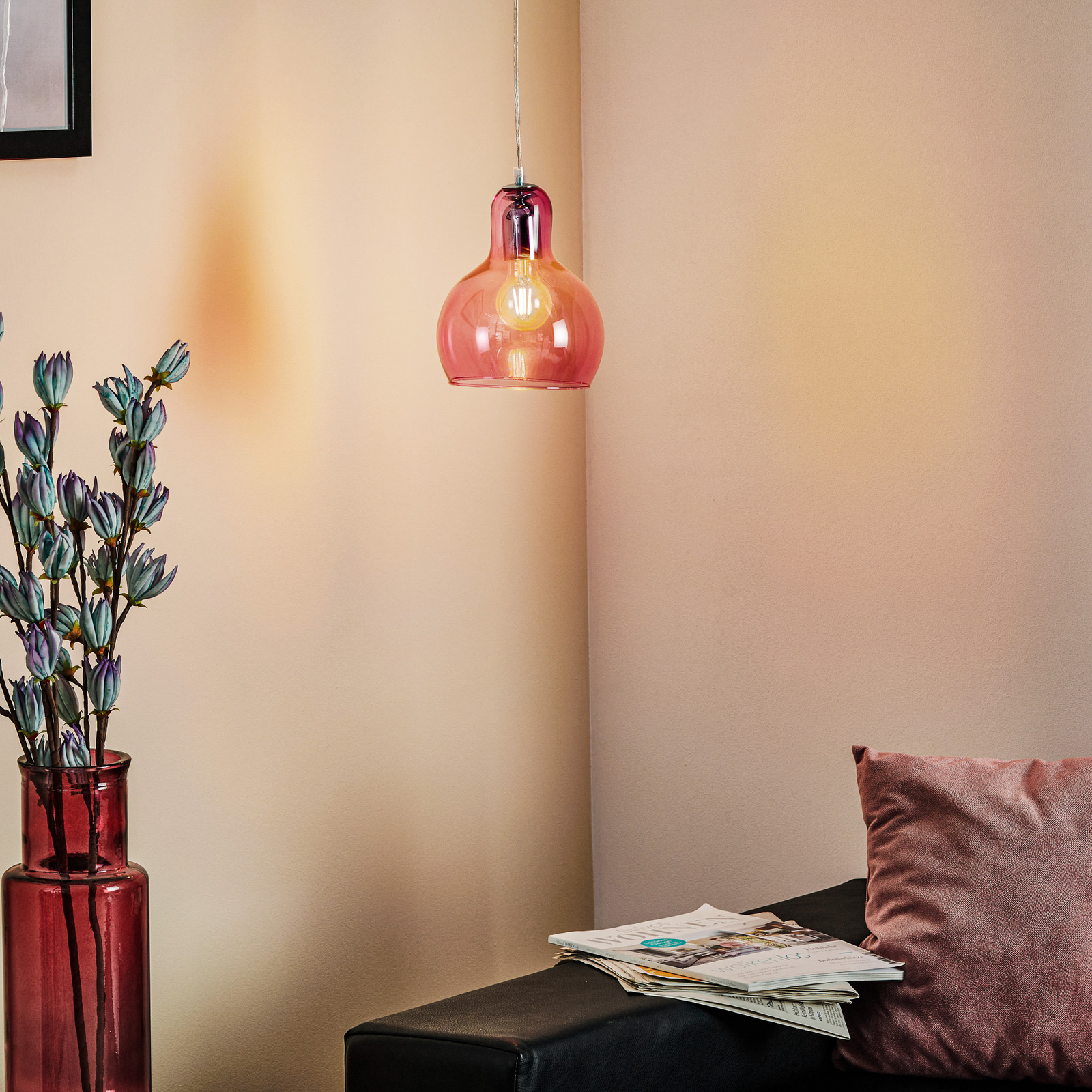 Hanglamp Mango, roze-transparant/zilver