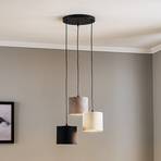 Hanglamp Jari 3-lamps rond zwart-wit-grijs
