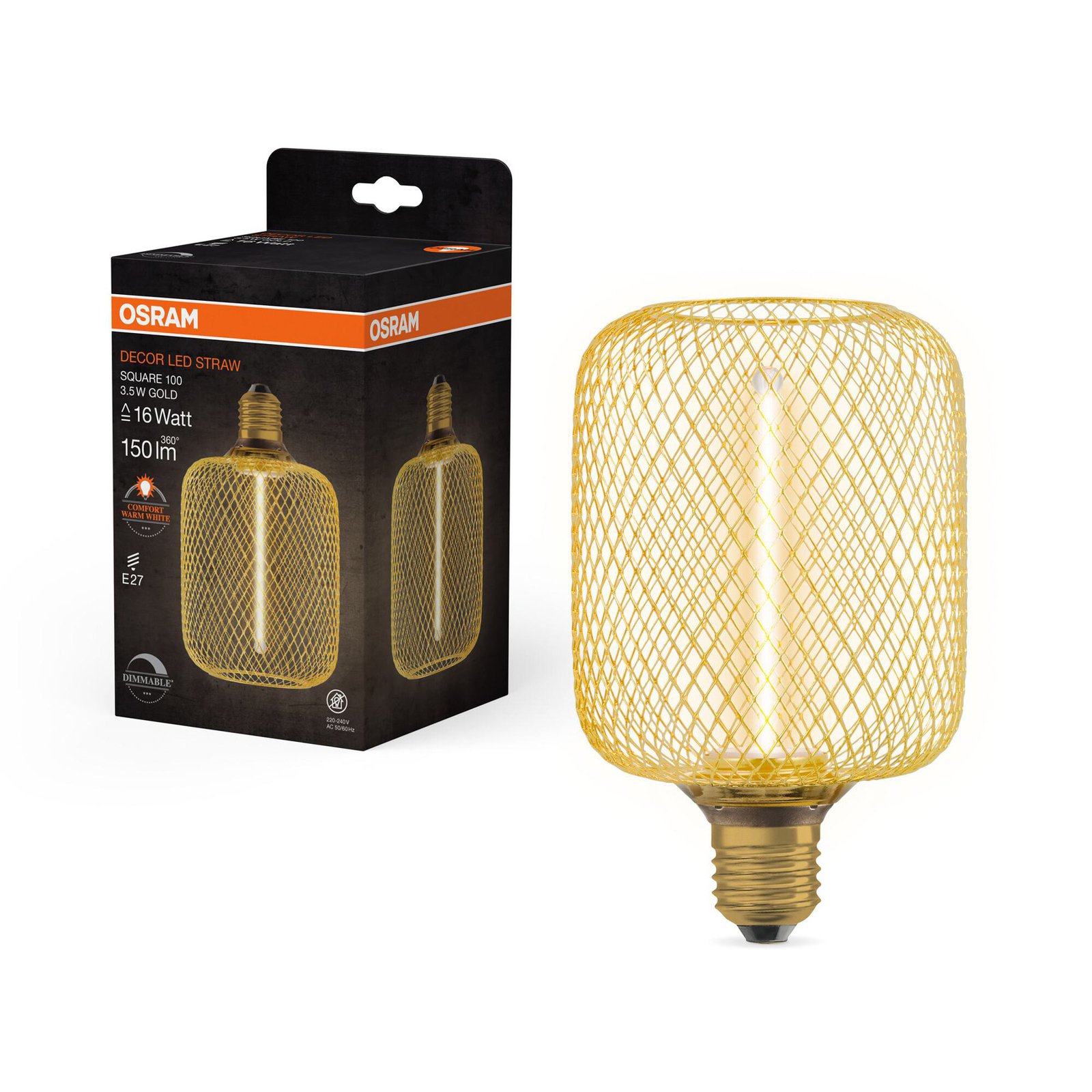 OSRAM Decor LED slamnata nitka Square E27 3,5W zlata 1.800K 