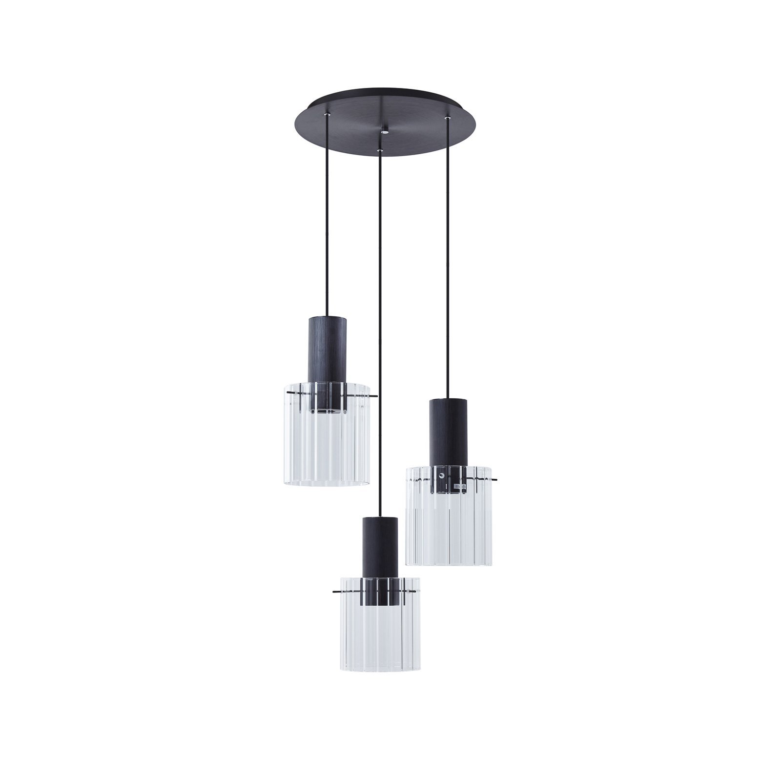 Lucande hanglamp Eirian, Ø 40 cm, 3-lamps, zwart, glas