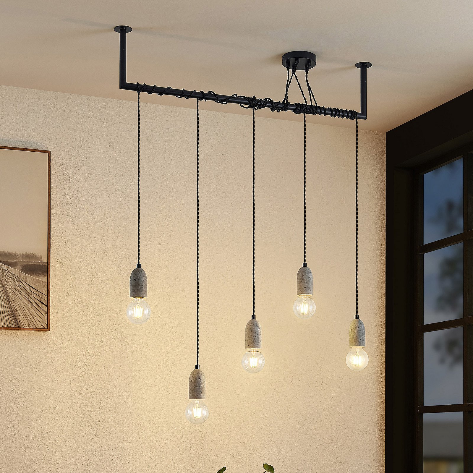 Lindby Doravio lampă suspendată fasunguri de beton - Camera de zi / sufragerie - Design industrial - negru gri ciment - Metal