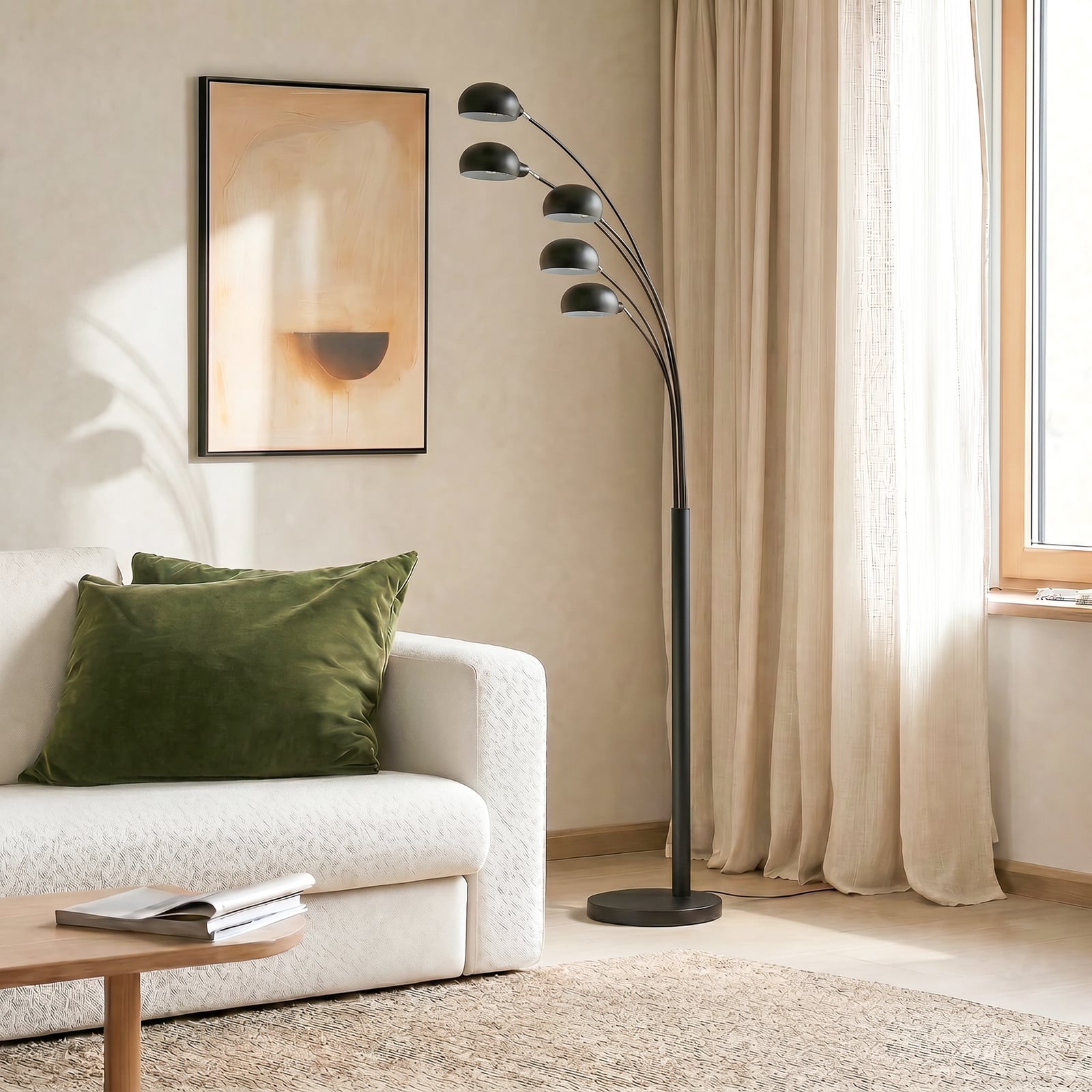 Lampa stojąca Lindby Jewa, czarna, metal, 5-punktowa, E14