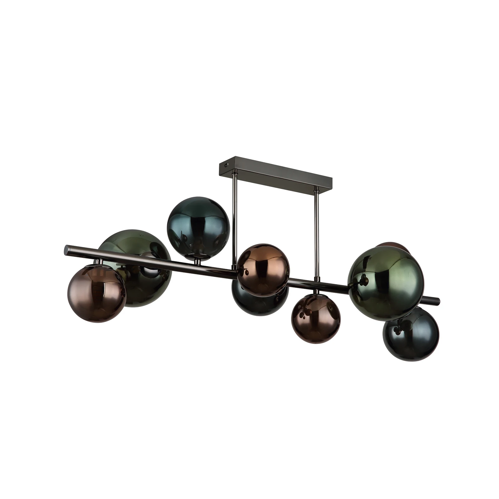 Riha ceiling lamp, length 87 cm, smoke grey/black, 9-bulb.