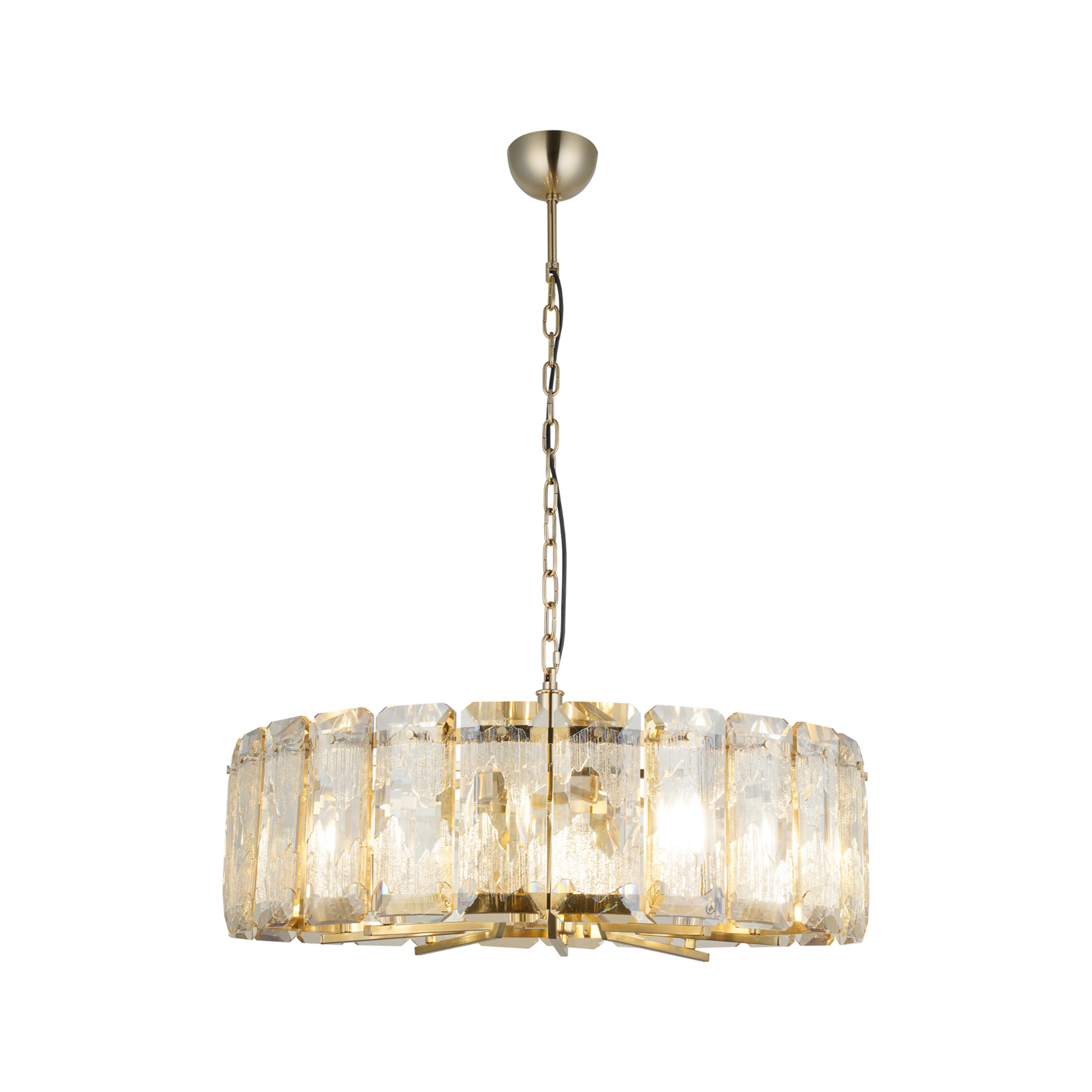 Lampa wisząca Orvin, antyczny mosiądz, Ø 67 cm, szkło/metal 8-punktowa.