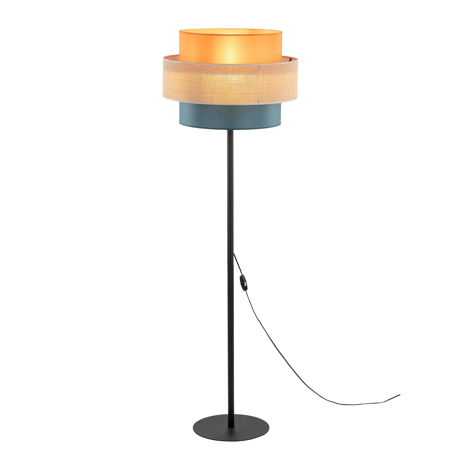 Lámpara de pie Trio, pantalla de yute, naranja/marrón natural/petróleo