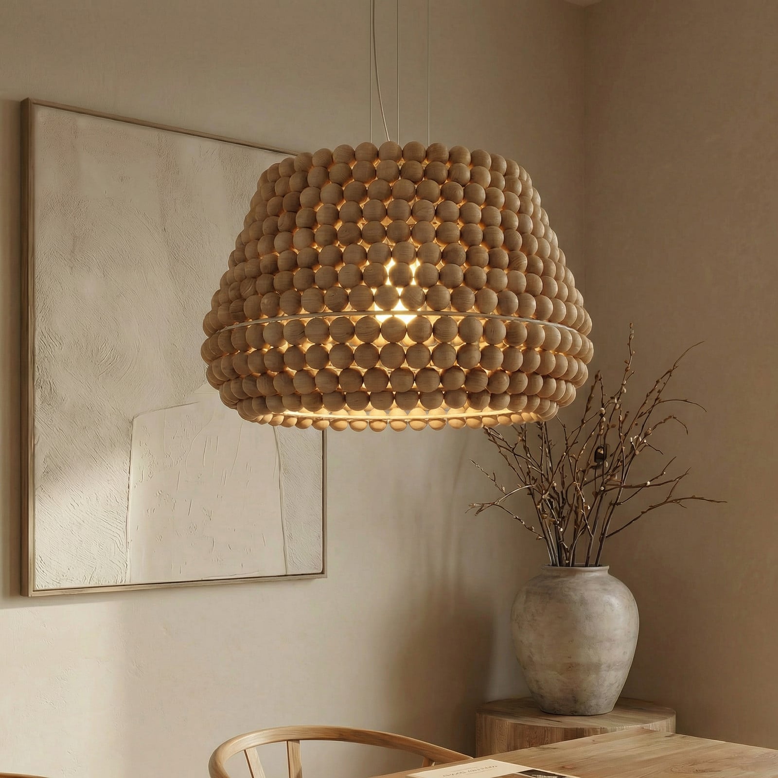 Lampa suspendată Lucande Melori lemn culoare naturală Ø 51 cm E27 - Camera de zi / sufragerie - Scandinavă - culoare naturală negru