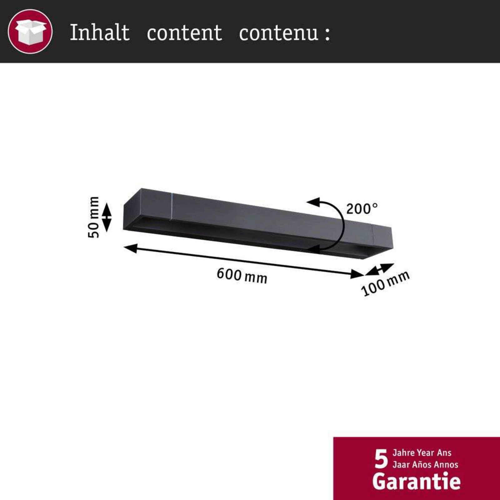 Lucille LED Candeeiro de Parede 17W IP44 Dim. Preto - Paulmann