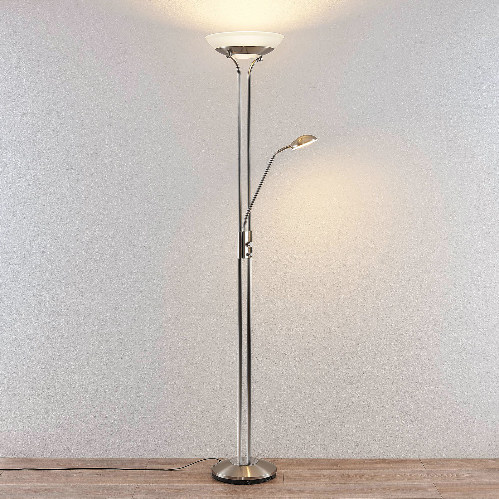 LED Deckenfluter Dimitra m. Leselampe, nickel LED Deckenfluter Dimitra m. Leselampe, nickel