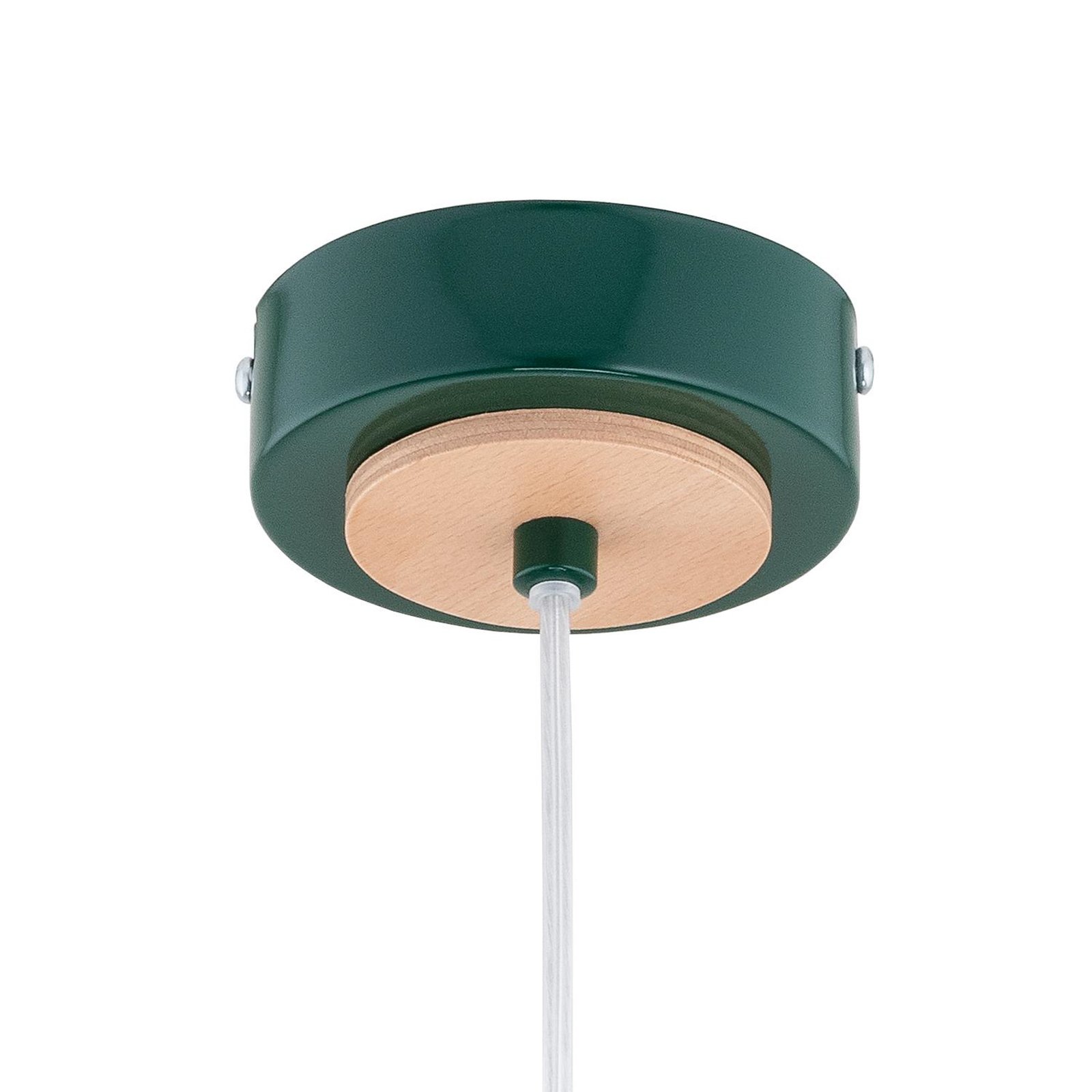 Lampă suspendată Lorien, verde închis, Ø 23 cm, metal, lemn