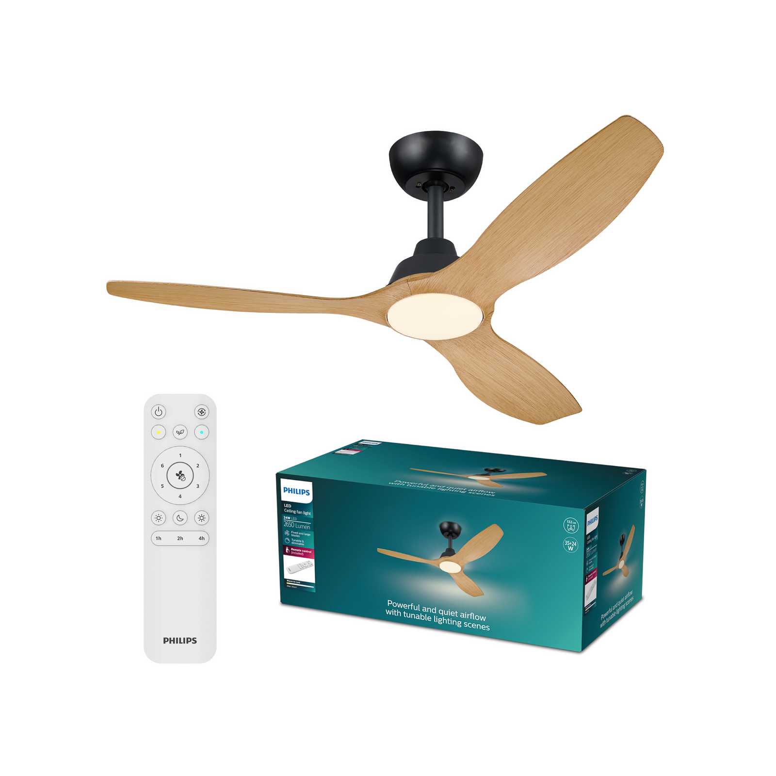 Wentylator LED Philips Olas, średnica 132 cm, brązowo-czarny, CCT