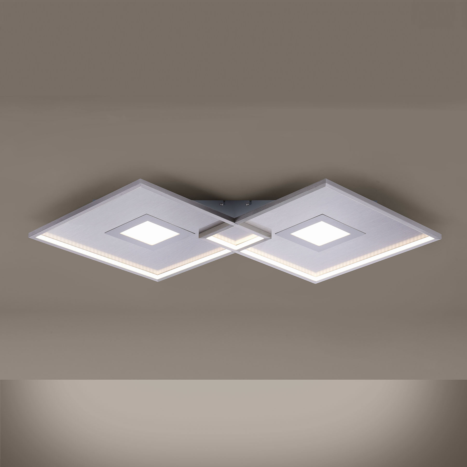 Plafonnier LED Amara, deux carrés, argenté