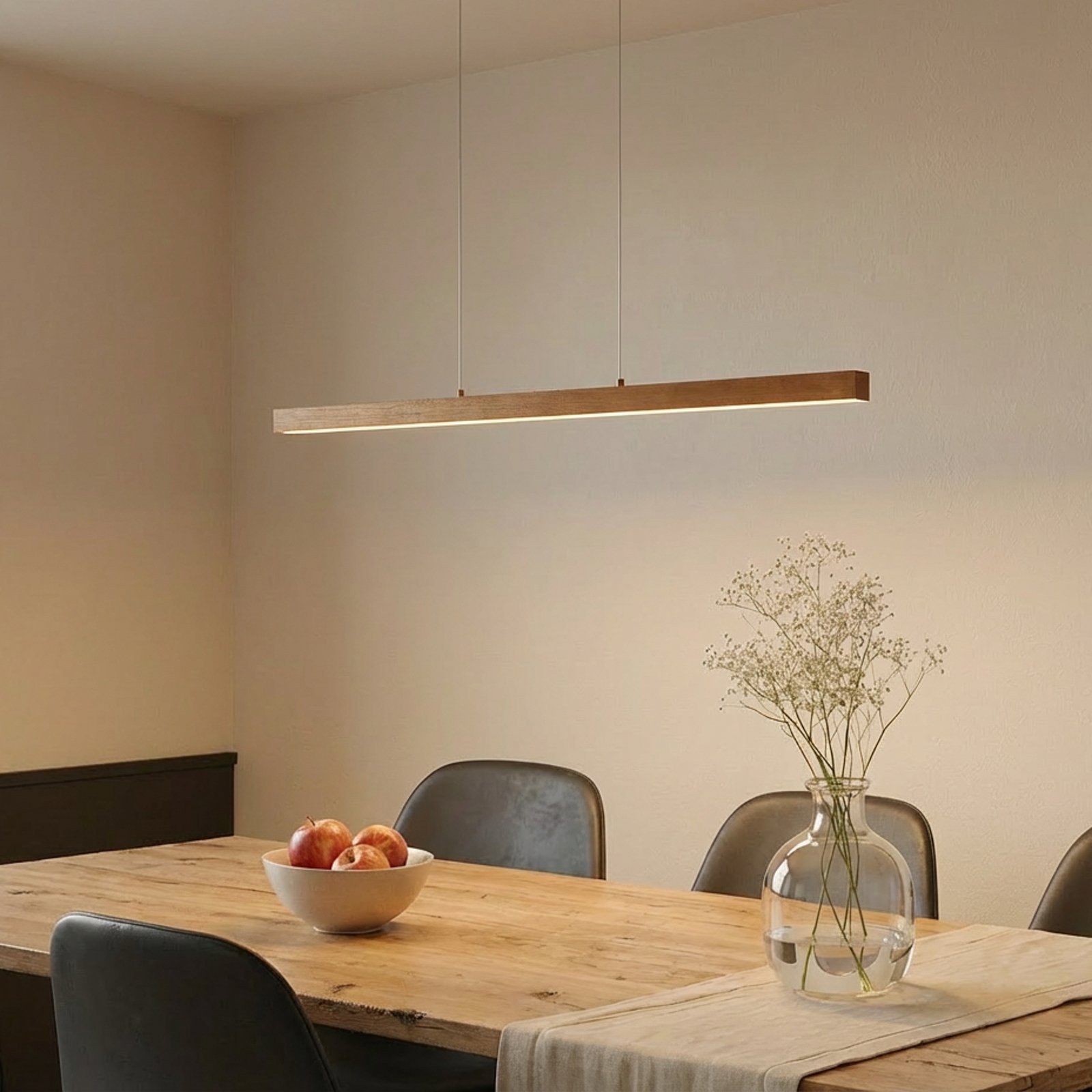 Nihalo LED pendant light, wood, 122 cm, dimmable, CCT - Lucande Nihalo LED pendant light, wood, 122 cm, dimmable, CCT - Lucande