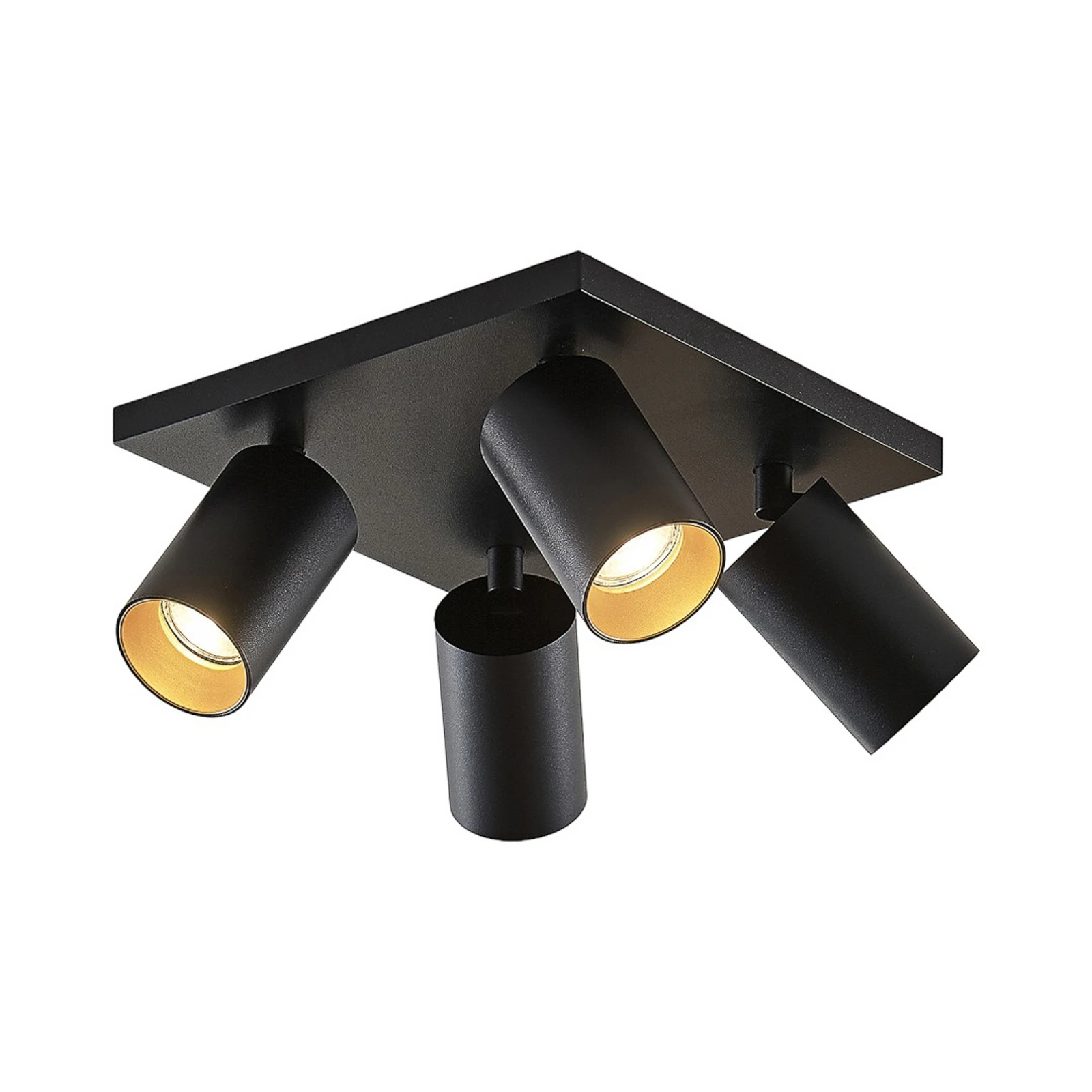Arcchio spot Brinja, zwart, hoekig, Ø 6 cm, 4-lamps, GU10