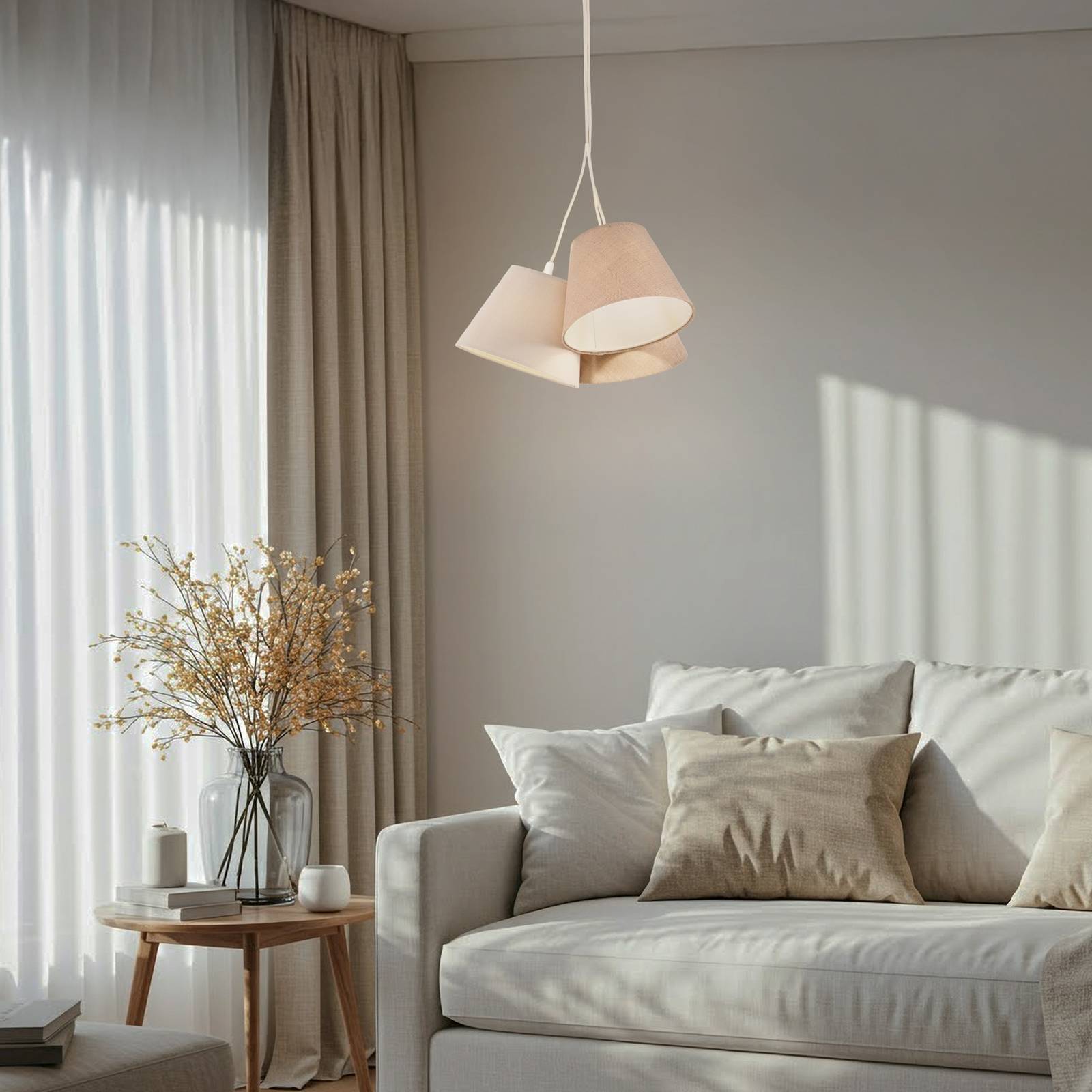 Hängeleuchte Boho, 3-flammig, creme/beige, Jute günstig online kaufen