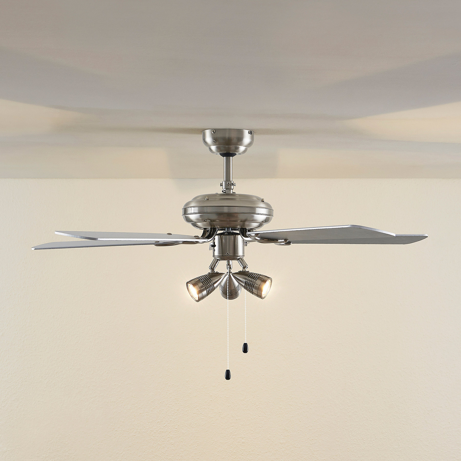 Lindby ceiling fan with light Anariki, quiet, silver