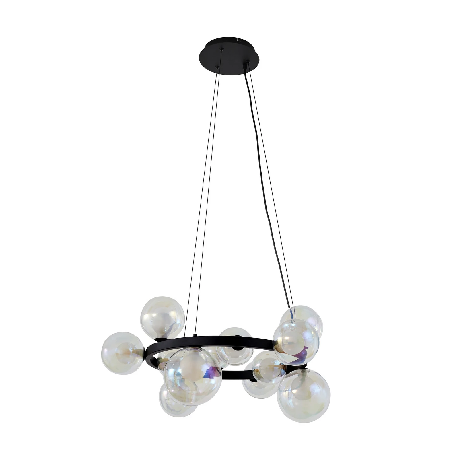 Lucande pakabinamas šviestuvas Marvi, Ø 68 cm, juodas, stiklas, metalas