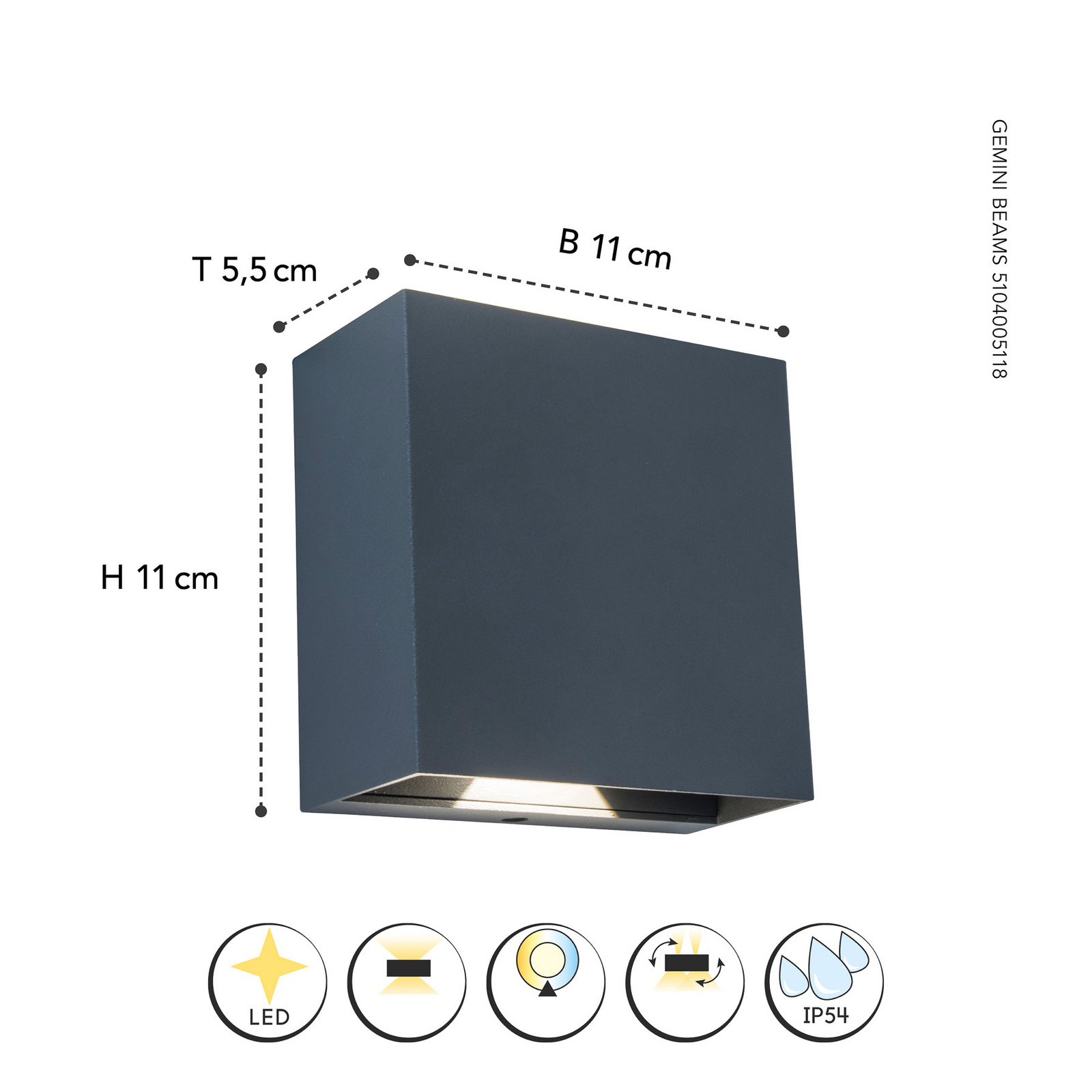 Gemini Beams, IP54 up/down hoekig antraciet