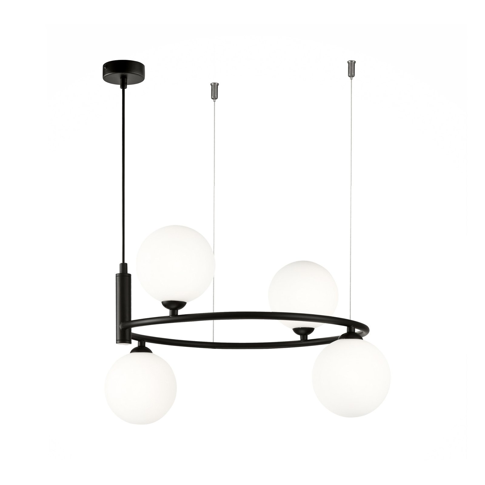 Maytoni hanging light Ring, black/white 4-bulb glass 44 x 39 cm