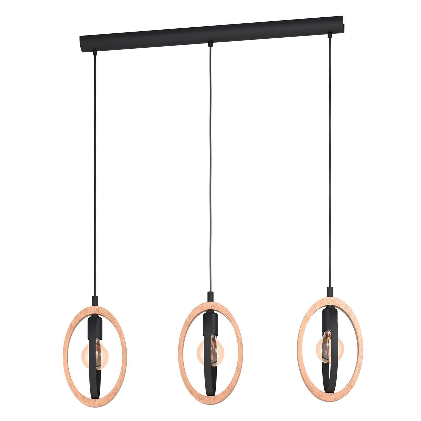 Basildon hanging light, wood details 3-bulb linear