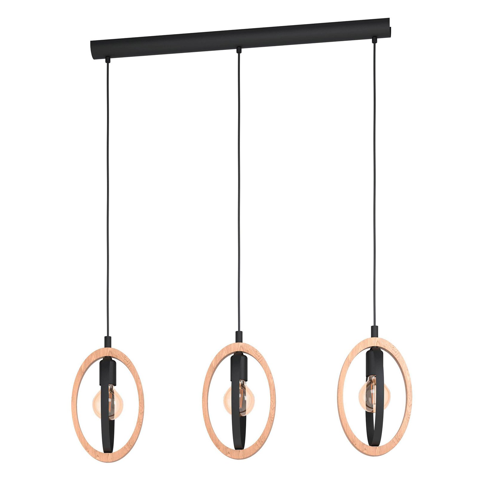 Suspension Basildon détails bois 3 lampes linéaire