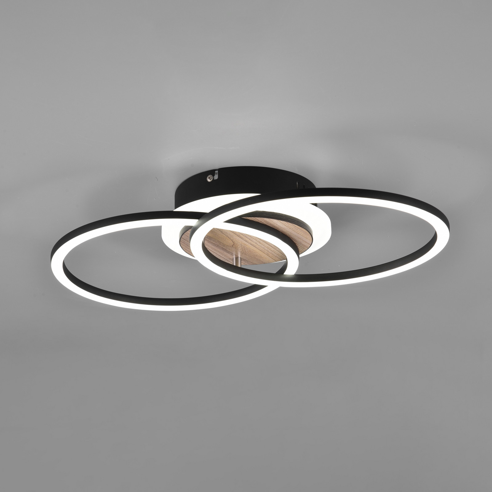 Reality Leuchten Giro plafonieră LED 3 becuri rotundă telecomandă - Camera de zi / sufragerie - modern - lemn deschis la culoare negru satinat