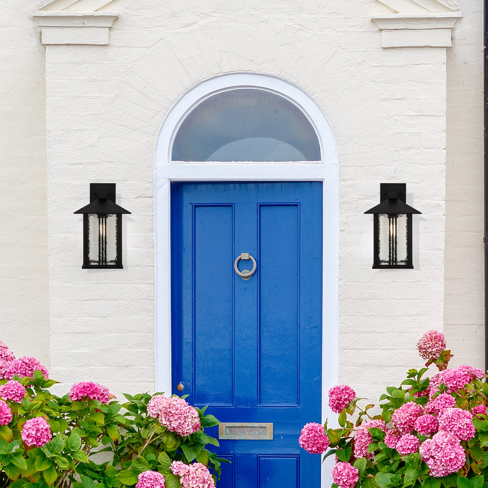 Applique da esterno Venice, nera, altezza 36 cm, metallo/vetro