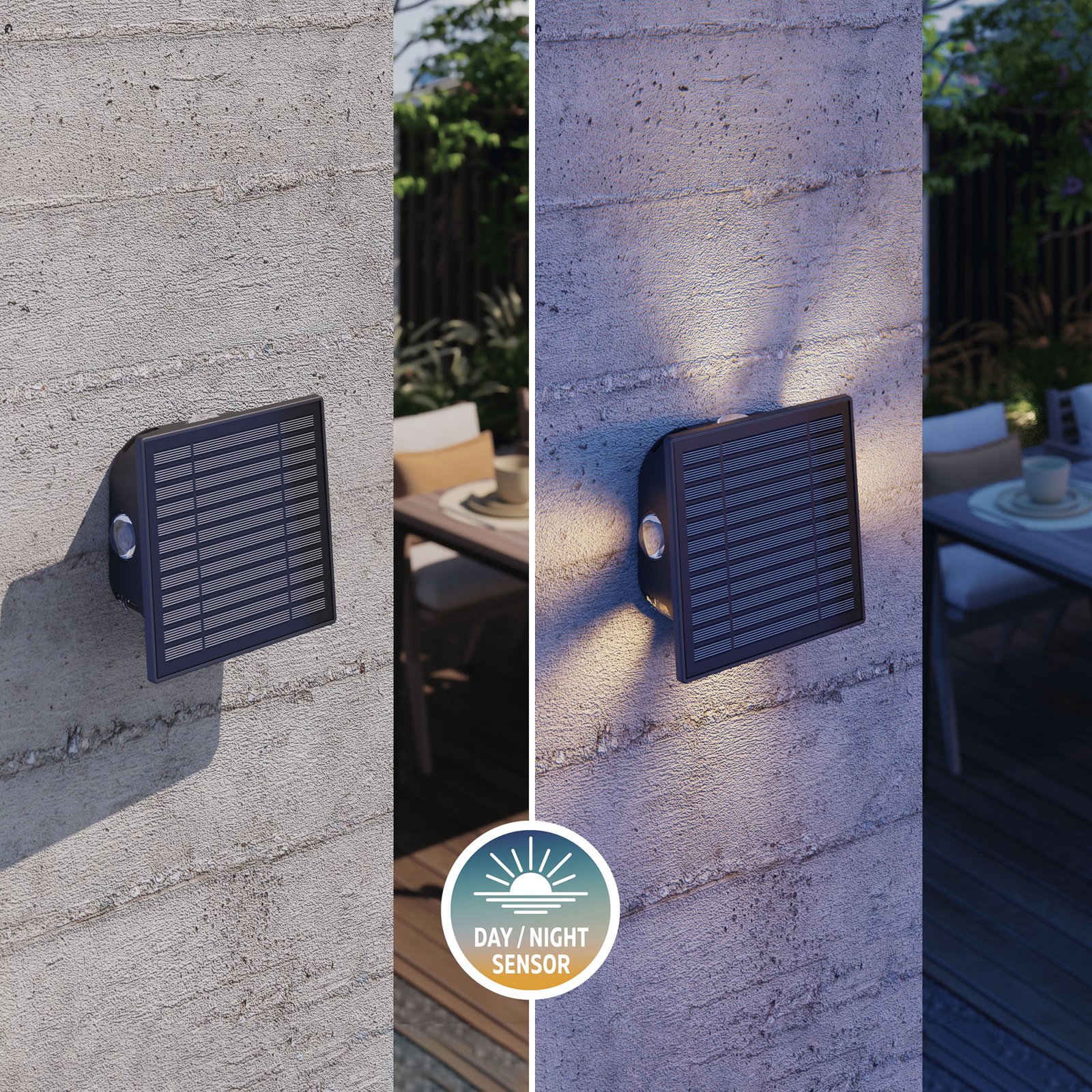 Calex Altamura solar LED outdoor wall light, indirect, black