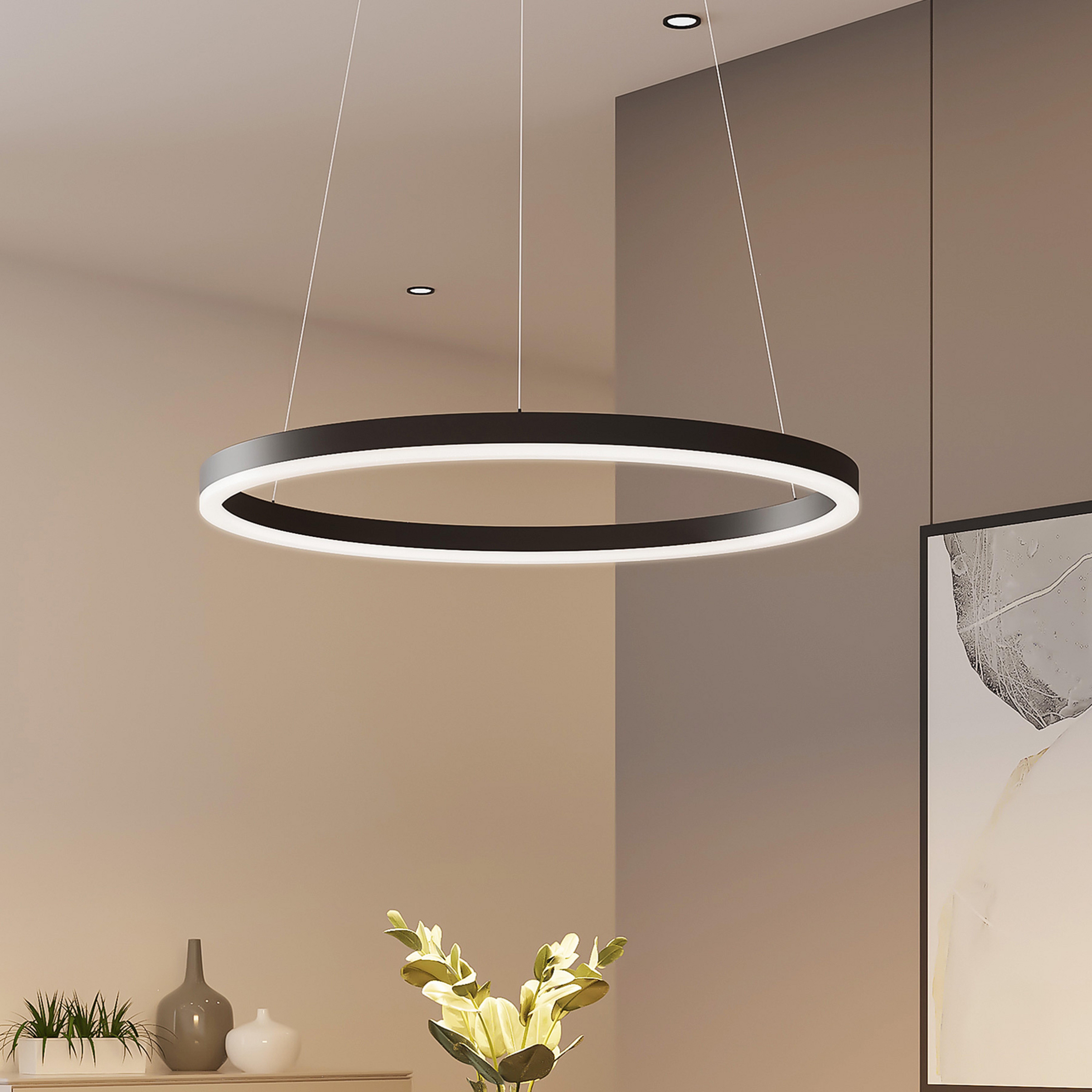 Arcchio LED-Hängeleuchte Albiona, schwarz, 1 Ring, Ø 60 cm
