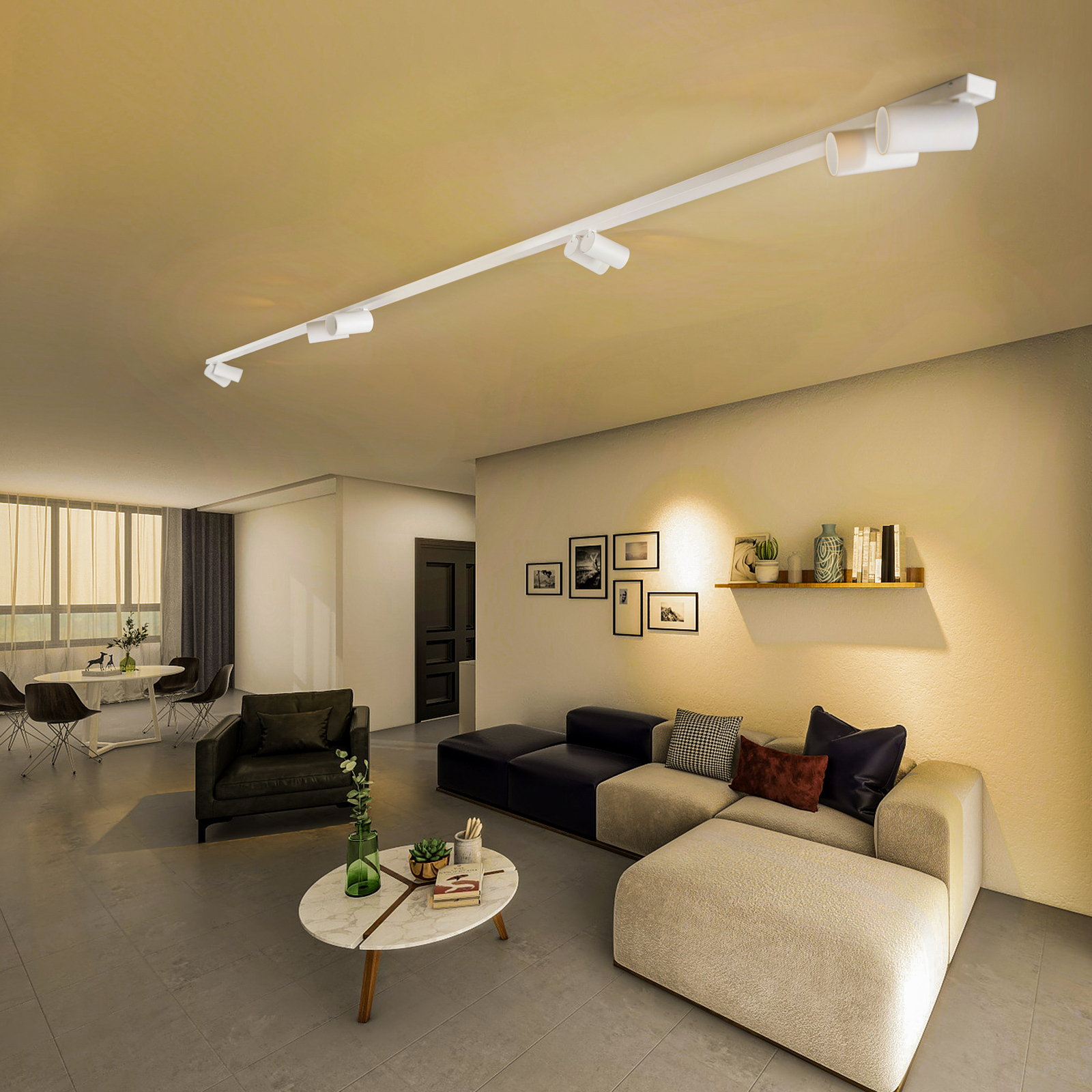 Mono VIII ceiling spotlight white 8-bulb, 2x200 cm