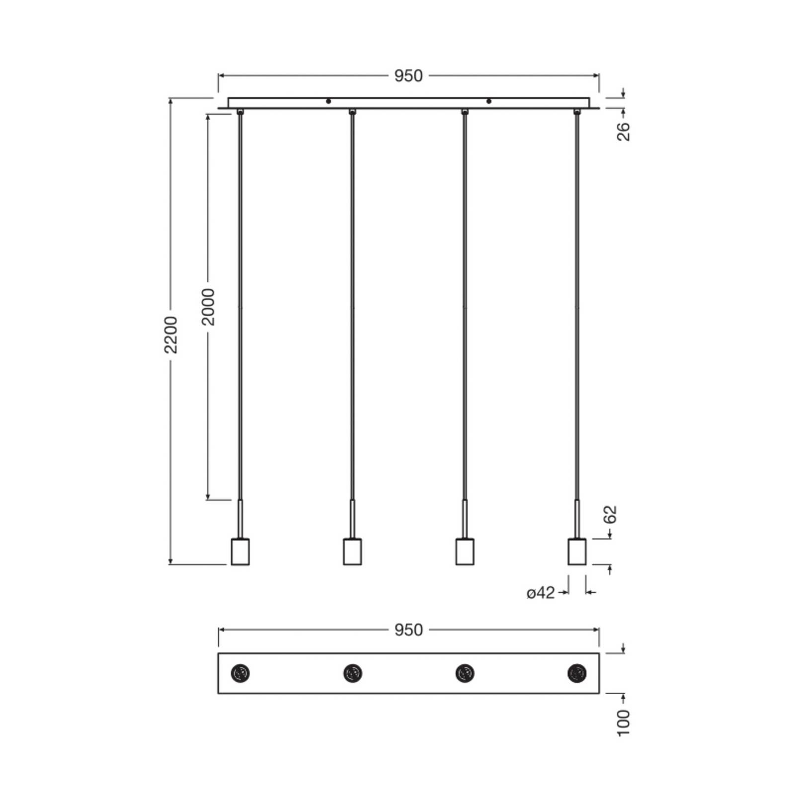 Żyrandol OSRAM Decor Needle Linear, szara, stal, 4-punktowa E27
