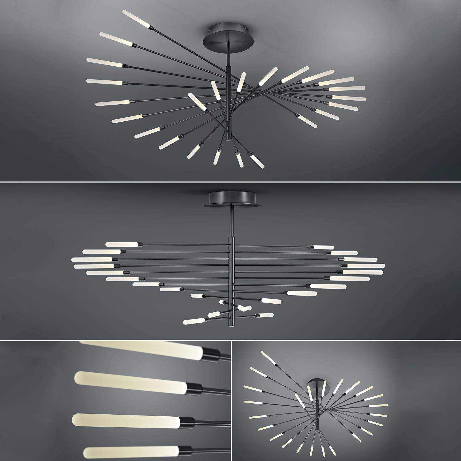 BANKAMP Lola LED ceiling light 24-bulb, black, for Living / Dining Room, metal, glass, 1 W, energy efficiency: A+, H: 48 cm