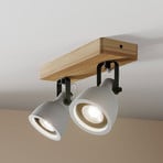 Lindby Spot Mitis, 30 cm, à 2 lampes, gris, bois, béton, GU10