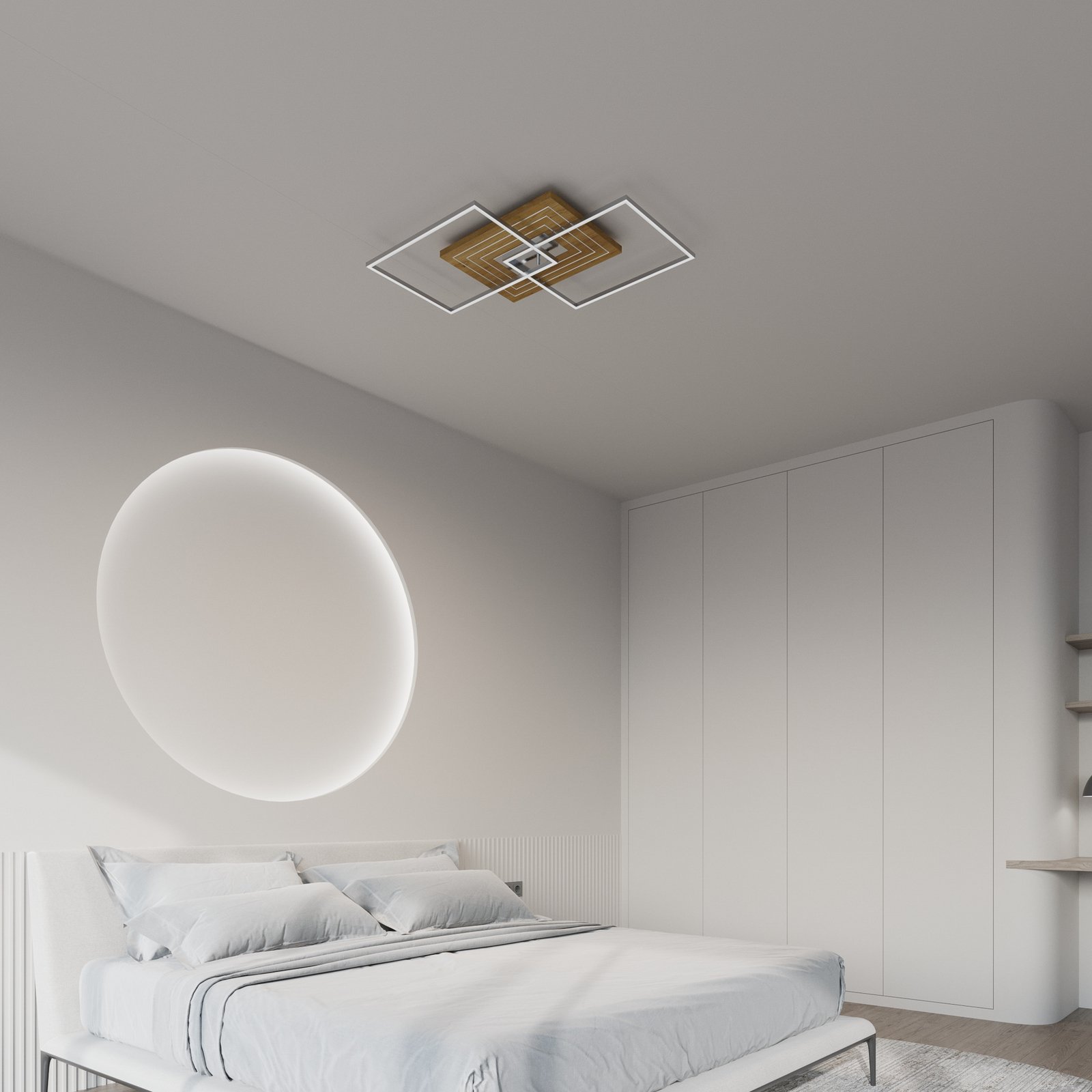 LED griestu lampa Inka L, garums 75 cm, gaiša koksne, dimmerējama