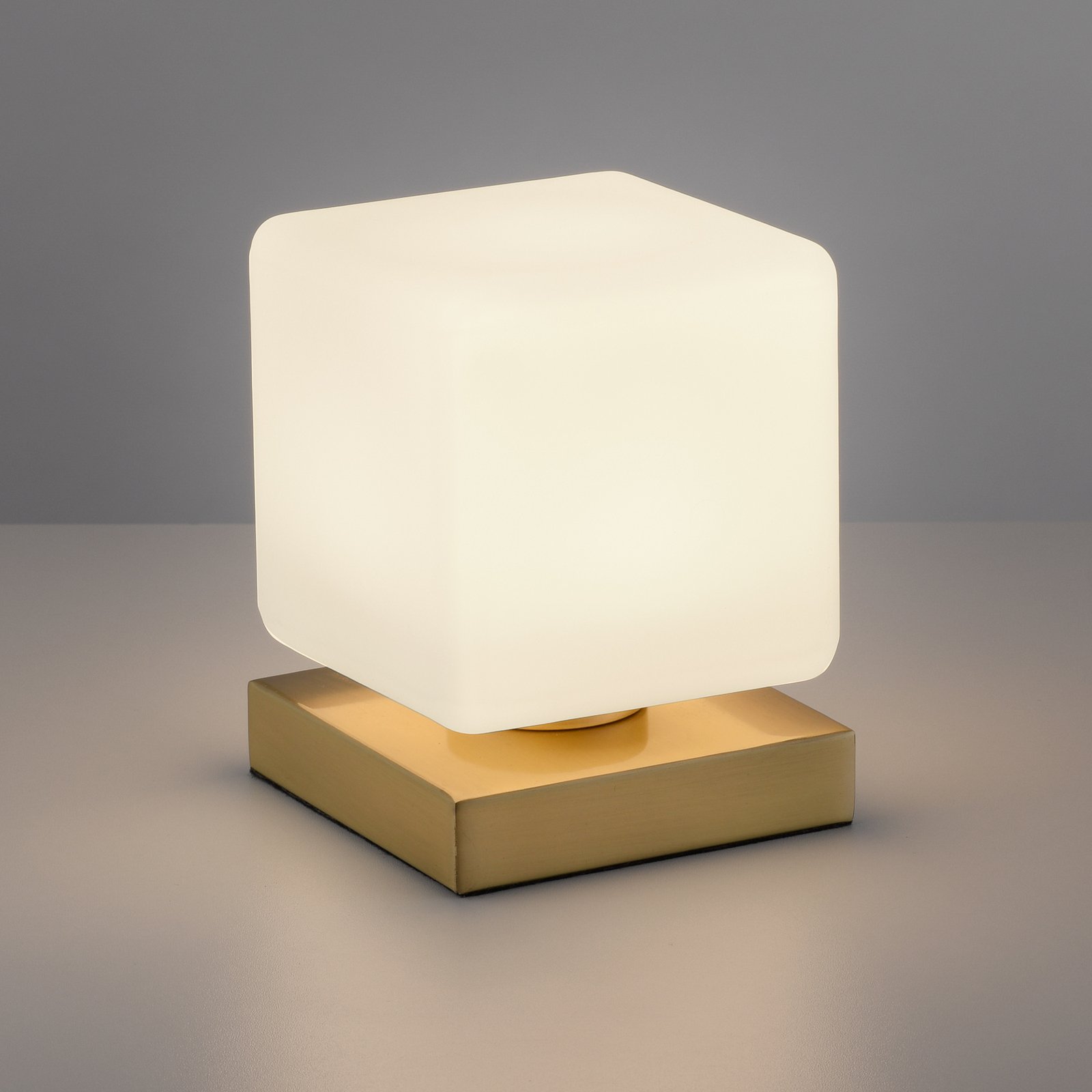 Lampada LED tavolo Dadoa, dimming, ottone satinato