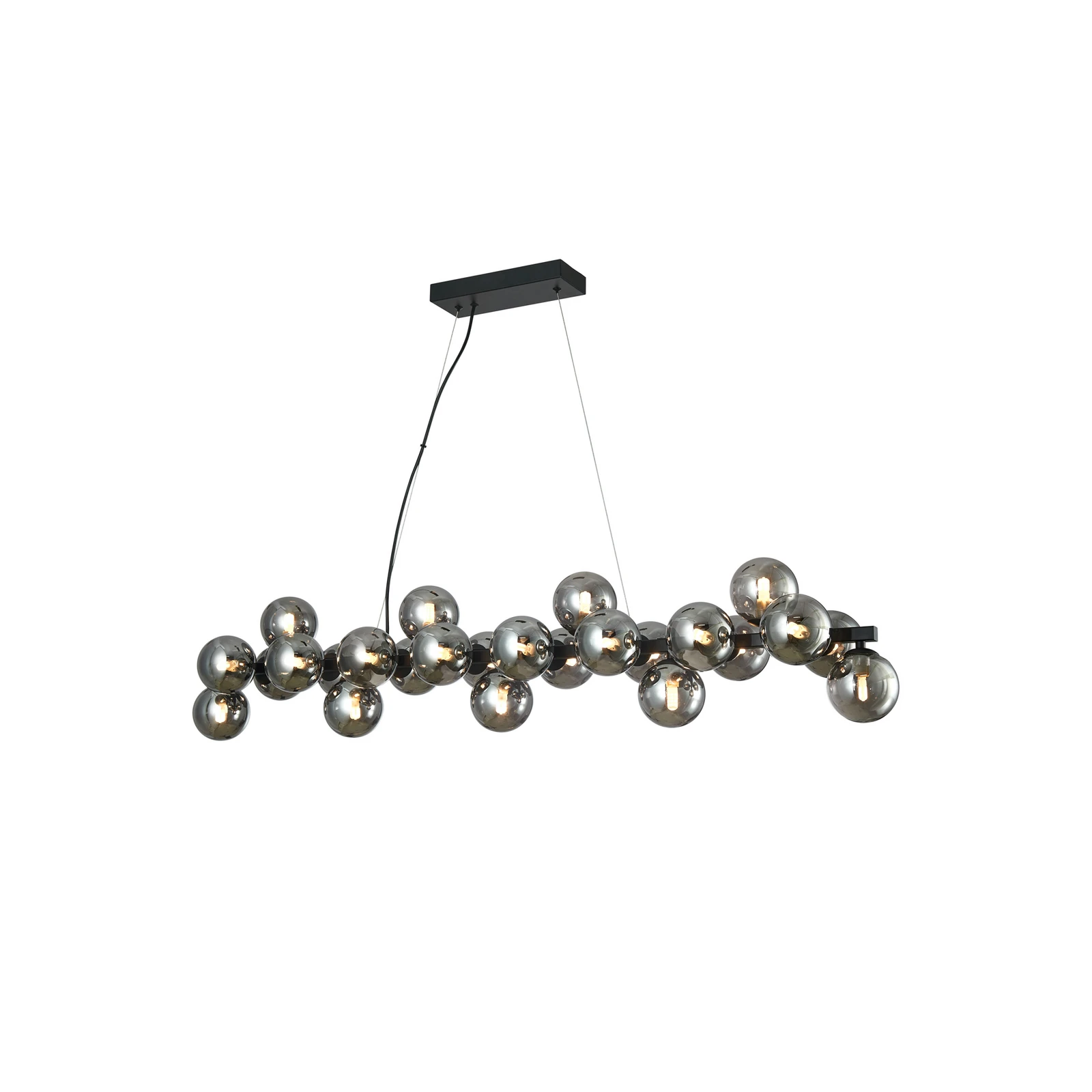 Lucande függőlámpa Naelen, fekete/szürke, 125 cm, üveg, G9