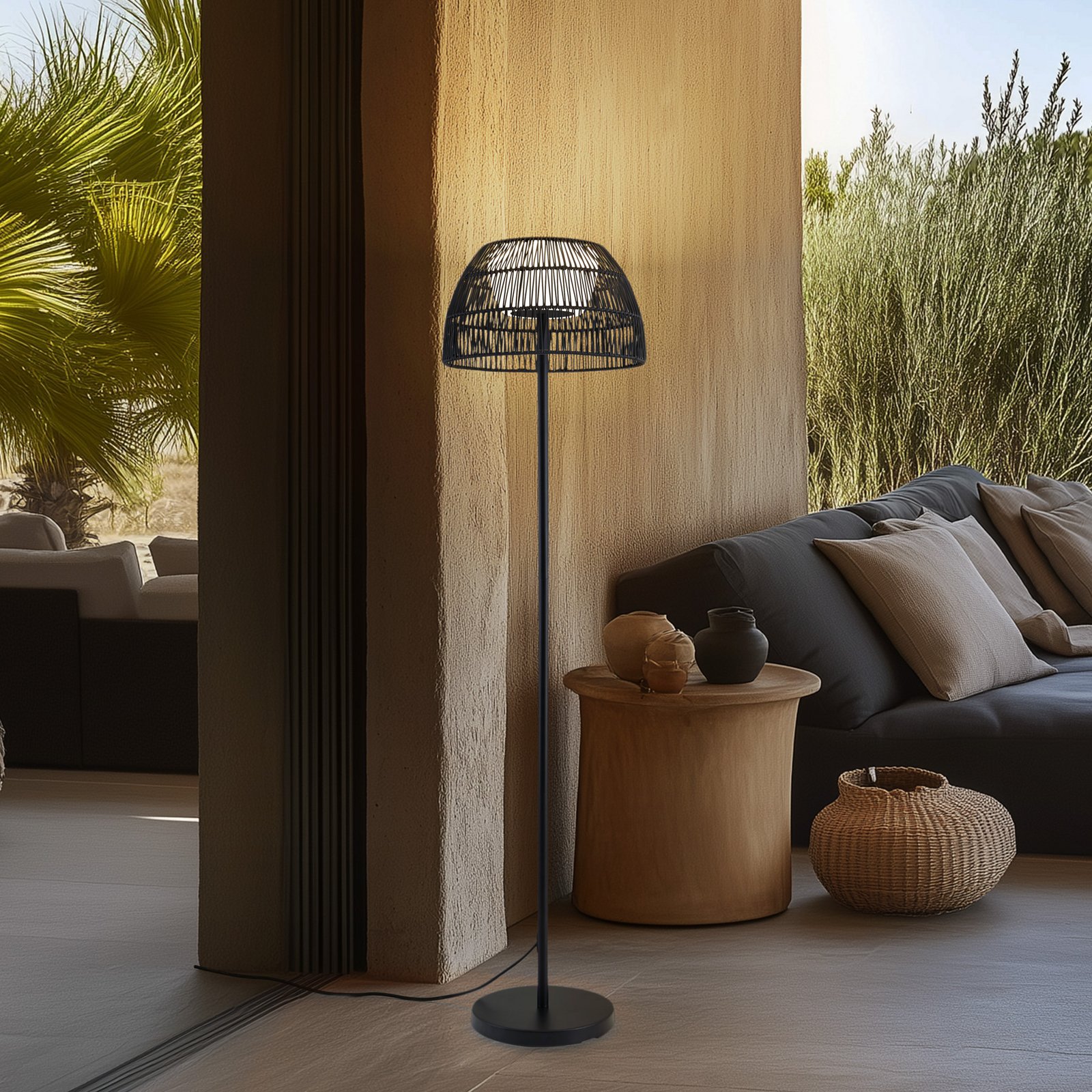 Lucande LED outdoor floor lamp Heribio, black, iron, 153 cm