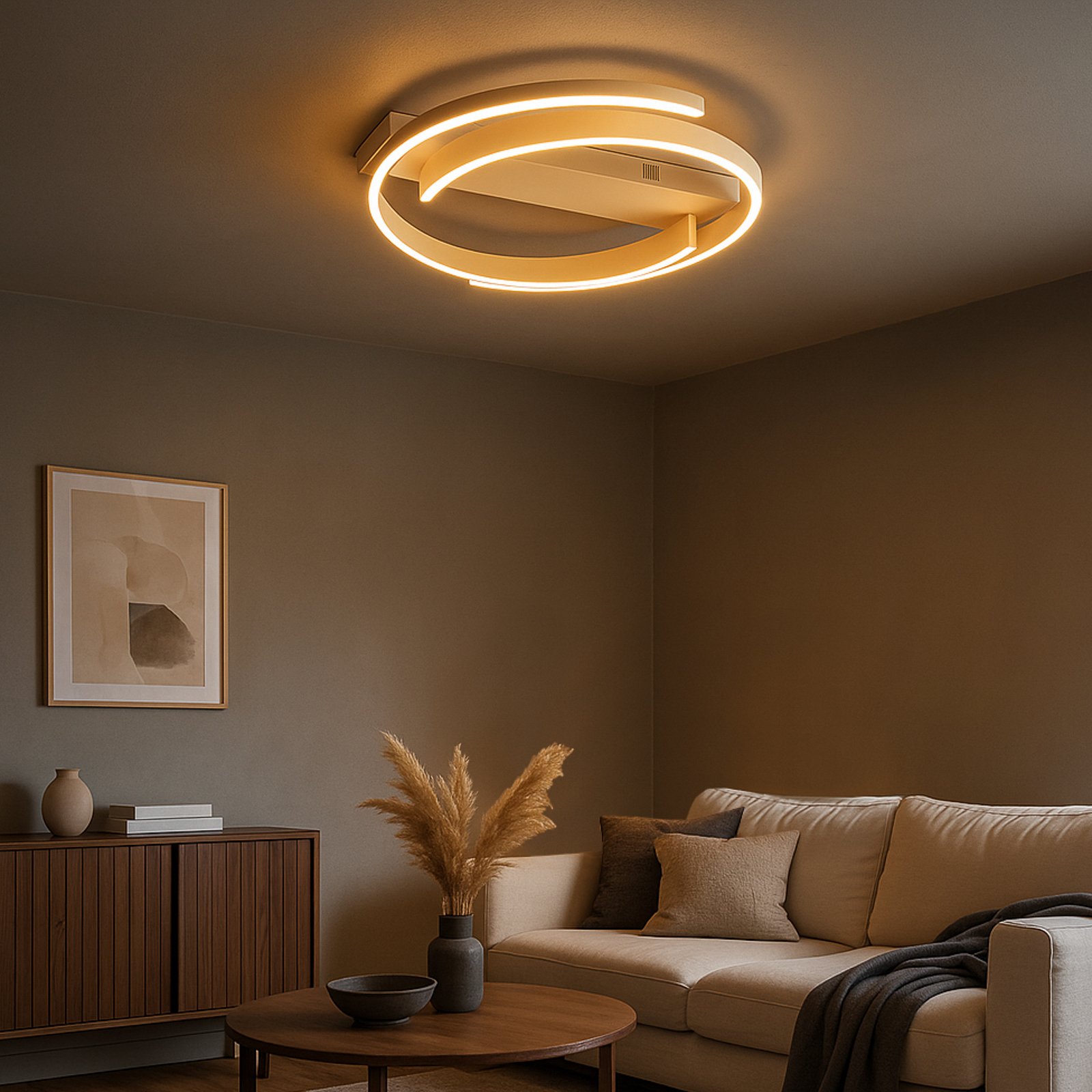 Lámpara LED de techo CIRCLY, arena, Ø 56 cm, control remoto CCT atenuable Lámpara LED de techo CIRCLY, arena, Ø 56 cm, control remoto CCT atenuable
