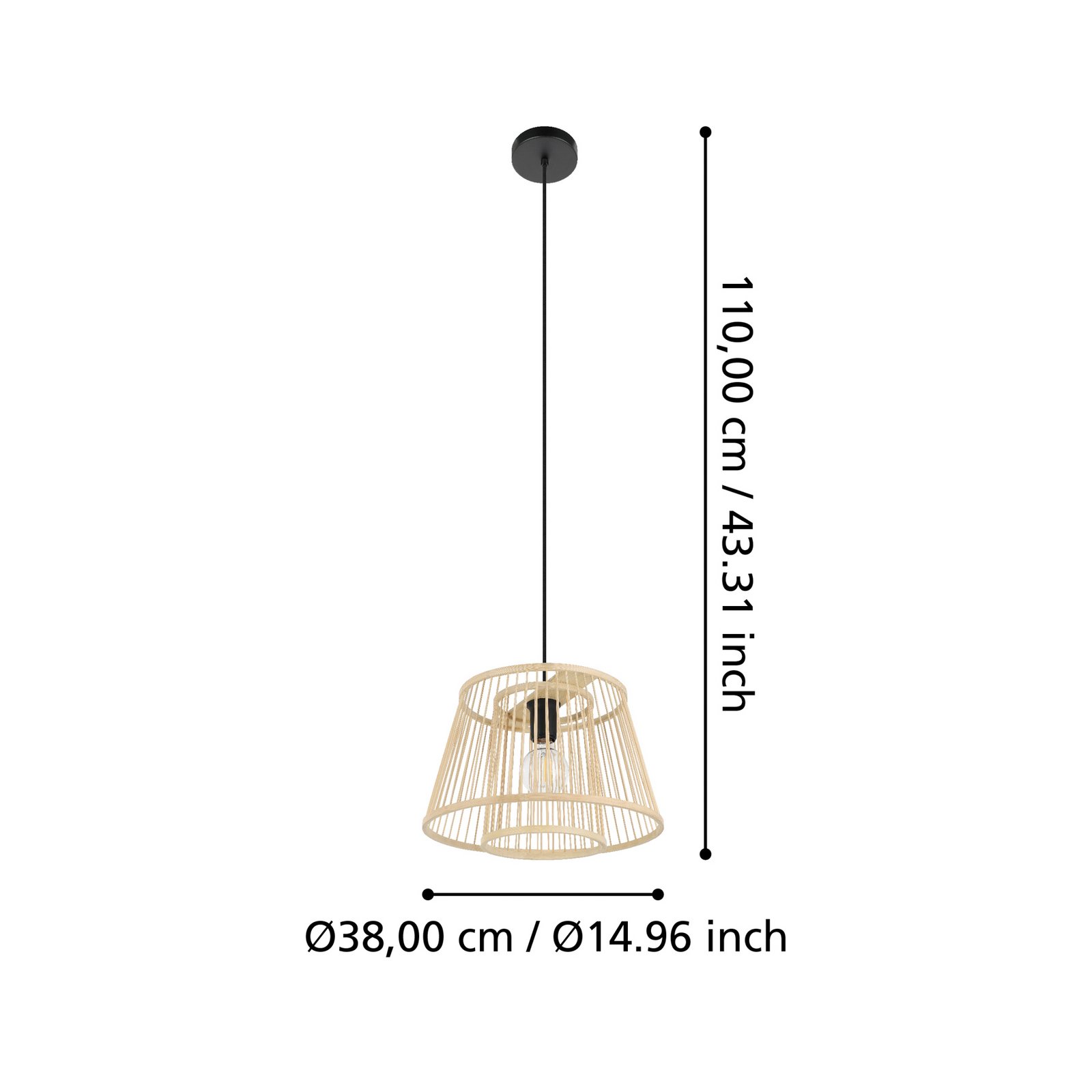 Candeeiro suspenso Hykeham, Ø 38 cm, natural, bambu