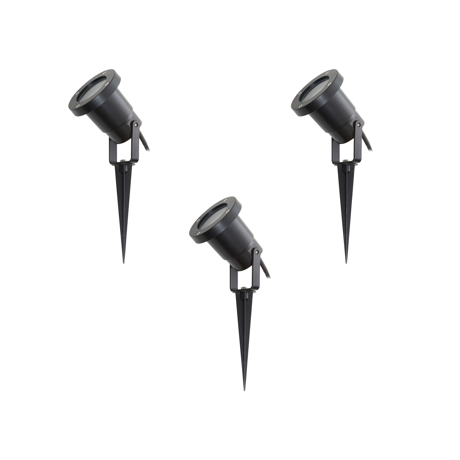 Lindby Thorgal ground spike light, Ø 9.8 cm, black, set of 3