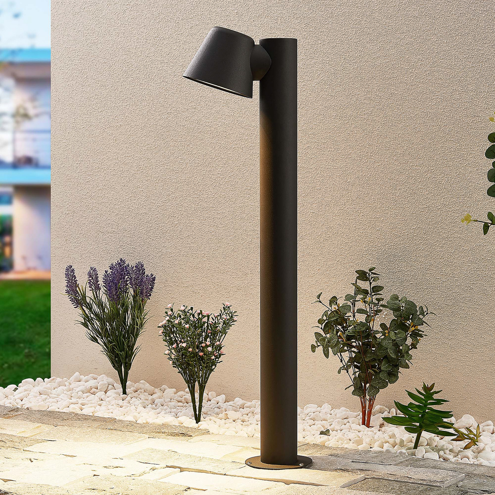 Lindby Ileyna bollard light, black, aluminium, glass, GU10, 35 W, energy efficiency: A++, H: 70 cm