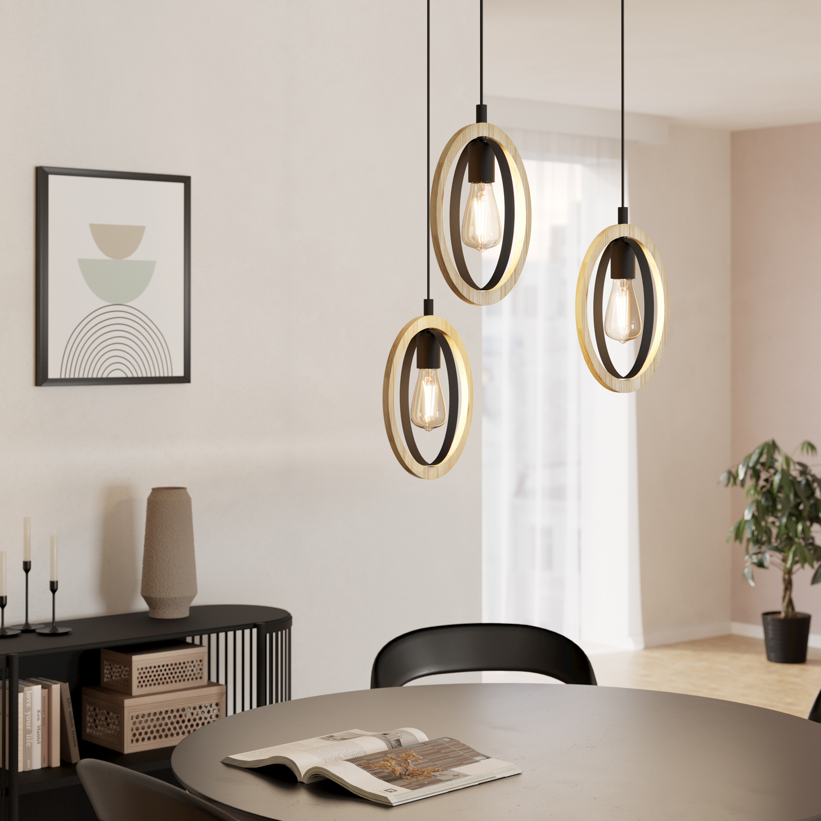 Hengelampe Basildon tredetaljer 3 lyskilder sirkel