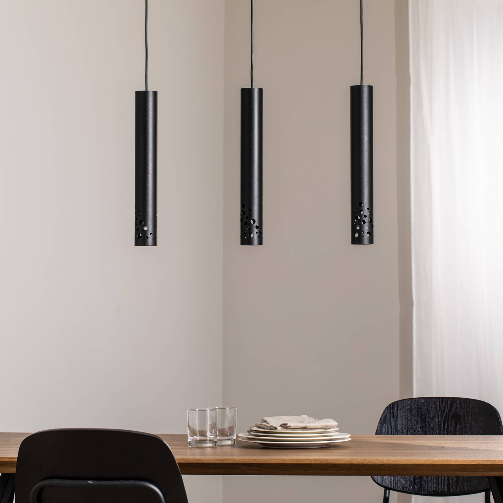 Lampa wisząca Tibia, 3-punktowa, długa, czarna, stal, GU10