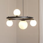 Lámpara colgante Garda 4, redonda, metal, cristal, 4 luces, negro