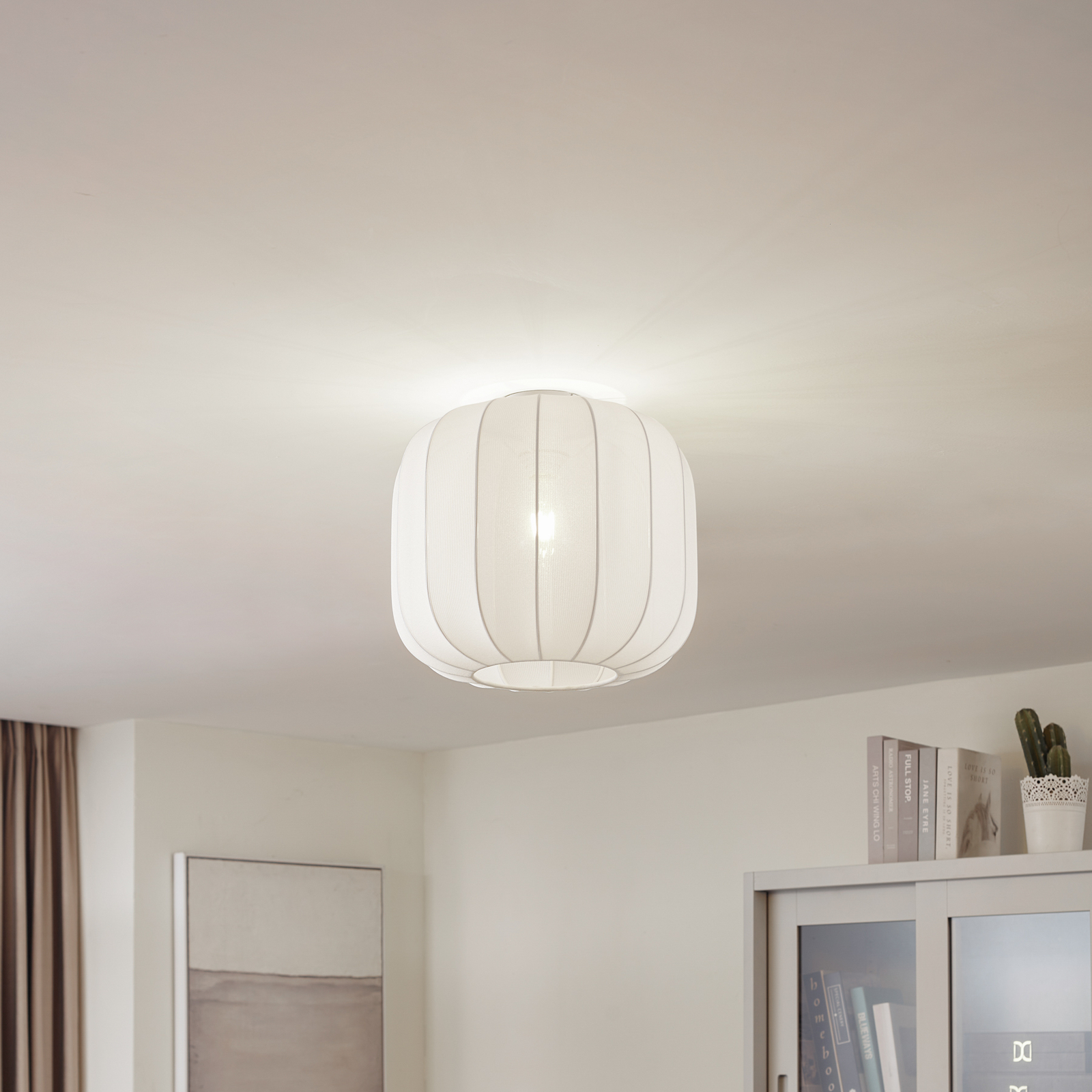 Lindby Helin ceiling light, white, fabric, Ø 35 cm