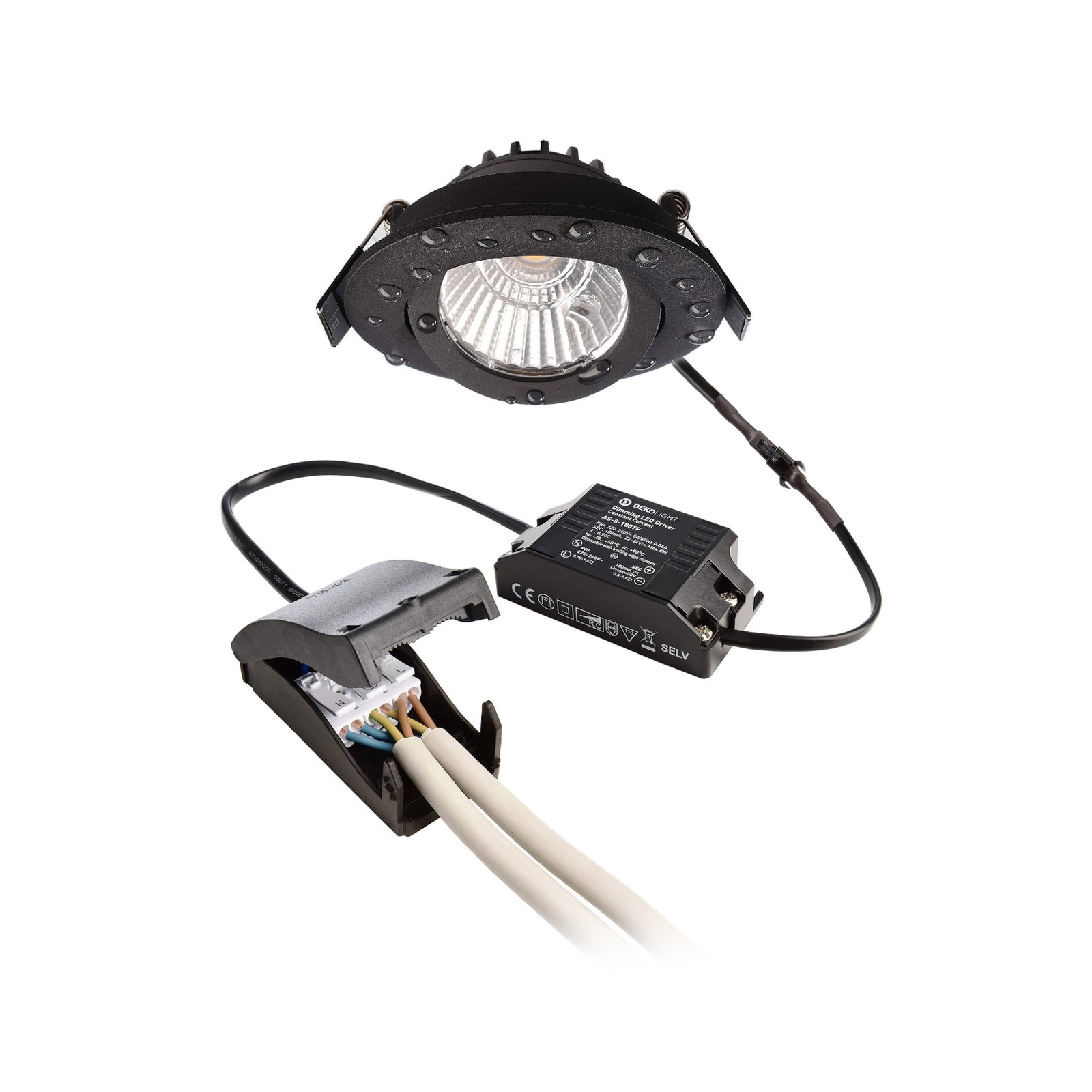 Plafond inbouwlamp Dione, IP44, zwart, dimbaar tot warm